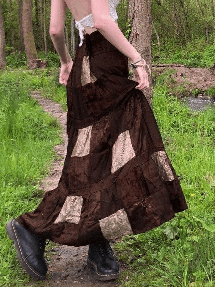Levoire | Jupe Midi En Velours Imprimé Patchwork