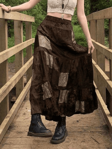 Levoire | Jupe Midi En Velours Imprimé Patchwork