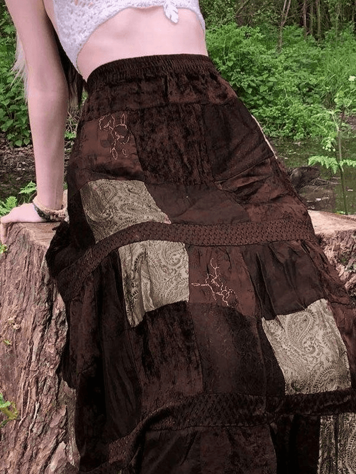 Levoire | Jupe Midi En Velours Imprimé Patchwork