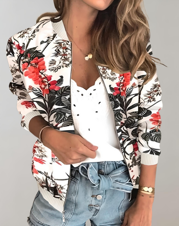 Levoire | Veste Bomber Avec Motif Floral Pour Femmes Blanc 2