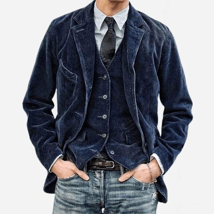 Levoire | Veste Homme Velours Côtelé Veste Pour Homme Design Classique & Élégant Bleu Marine