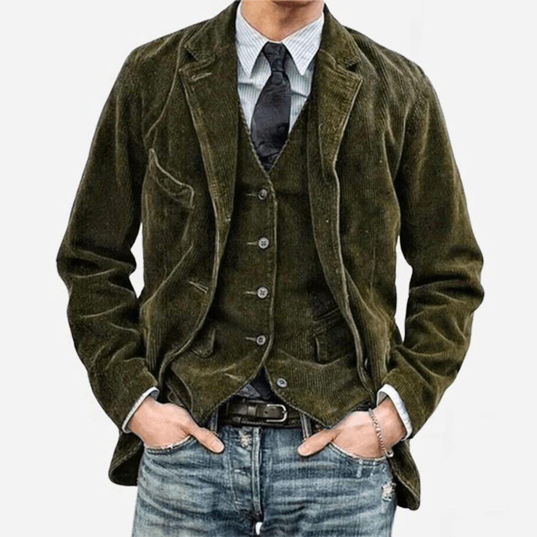 Levoire | Veste Homme Velours Côtelé Veste Pour Homme Design Classique & Élégant Vert olive