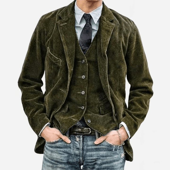 Levoire | Veste Homme Velours Côtelé Veste Pour Homme Design Classique & Élégant Vert olive