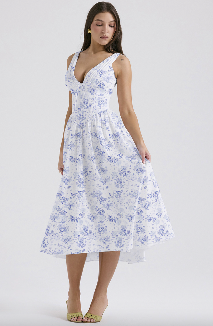 Levoire | Robe Dt Fr Looks De Loisirs Lgants Fleurs bleues