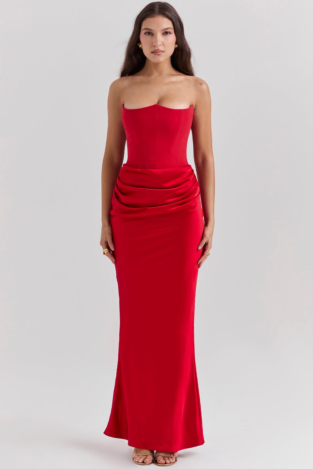 Levoire | Robe Maxi Corset Sans Épaules En Satin Pour Femmes Rot