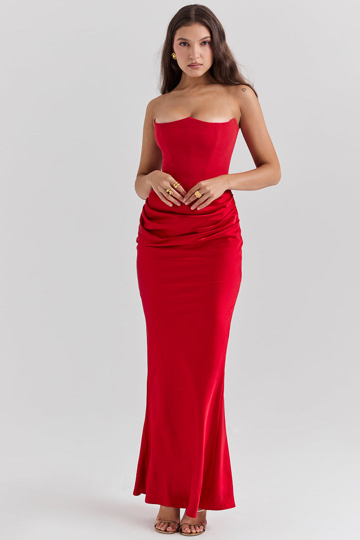 Levoire | Robe Maxi Corset Sans Épaules En Satin Pour Femmes