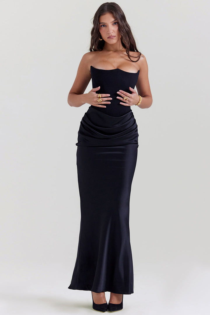 Levoire | Robe Maxi Corset Sans Épaules En Satin Pour Femmes