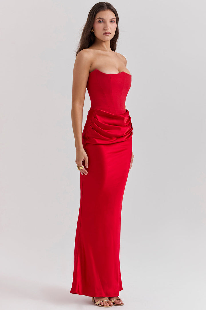 Levoire | Robe Maxi Corset Sans Épaules En Satin Pour Femmes