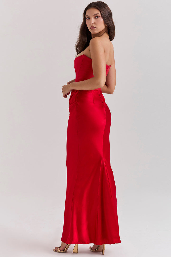 Levoire | Robe Maxi Corset Sans Épaules En Satin Pour Femmes