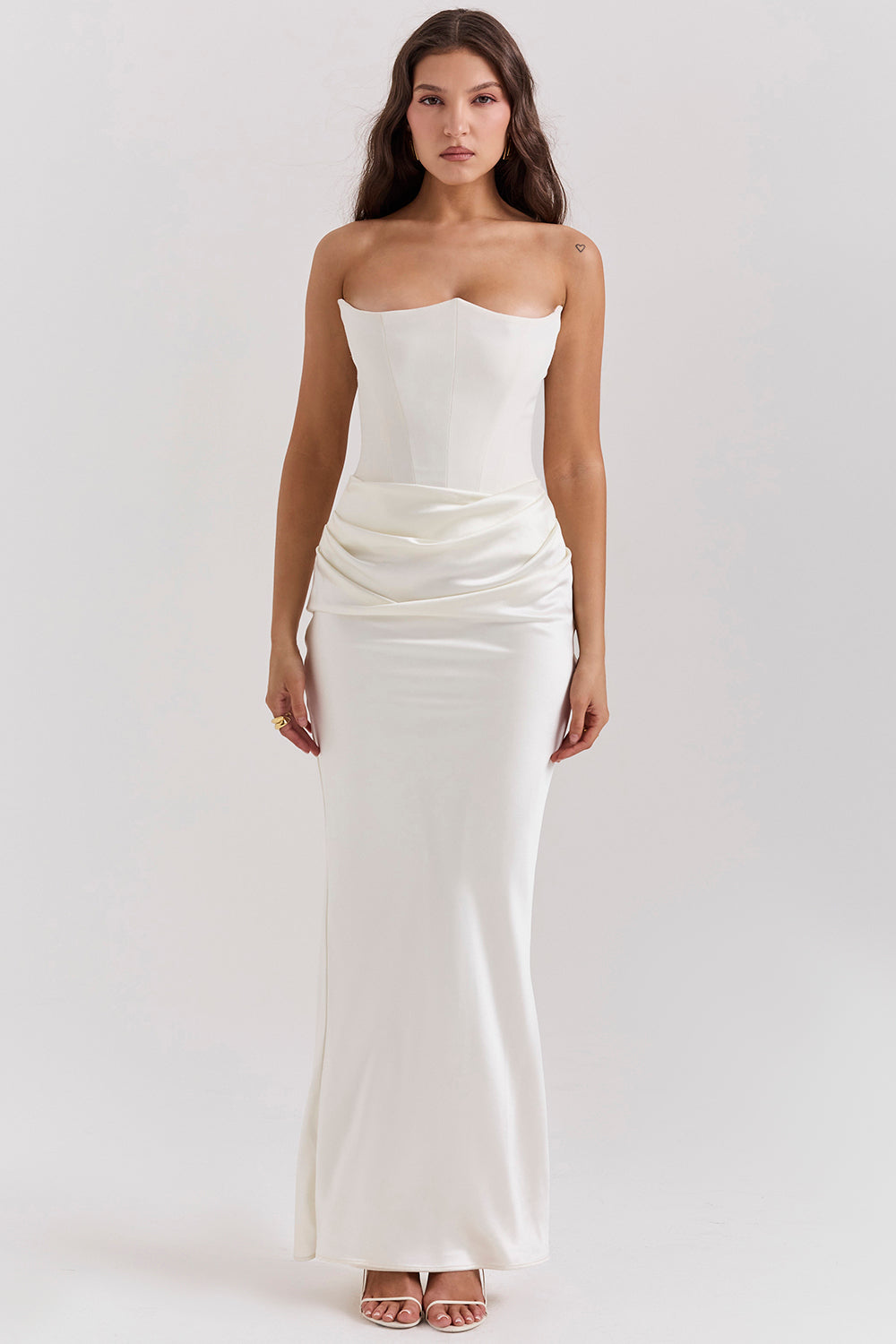 Levoire | Robe Maxi Corset Sans Épaules En Satin Pour Femmes