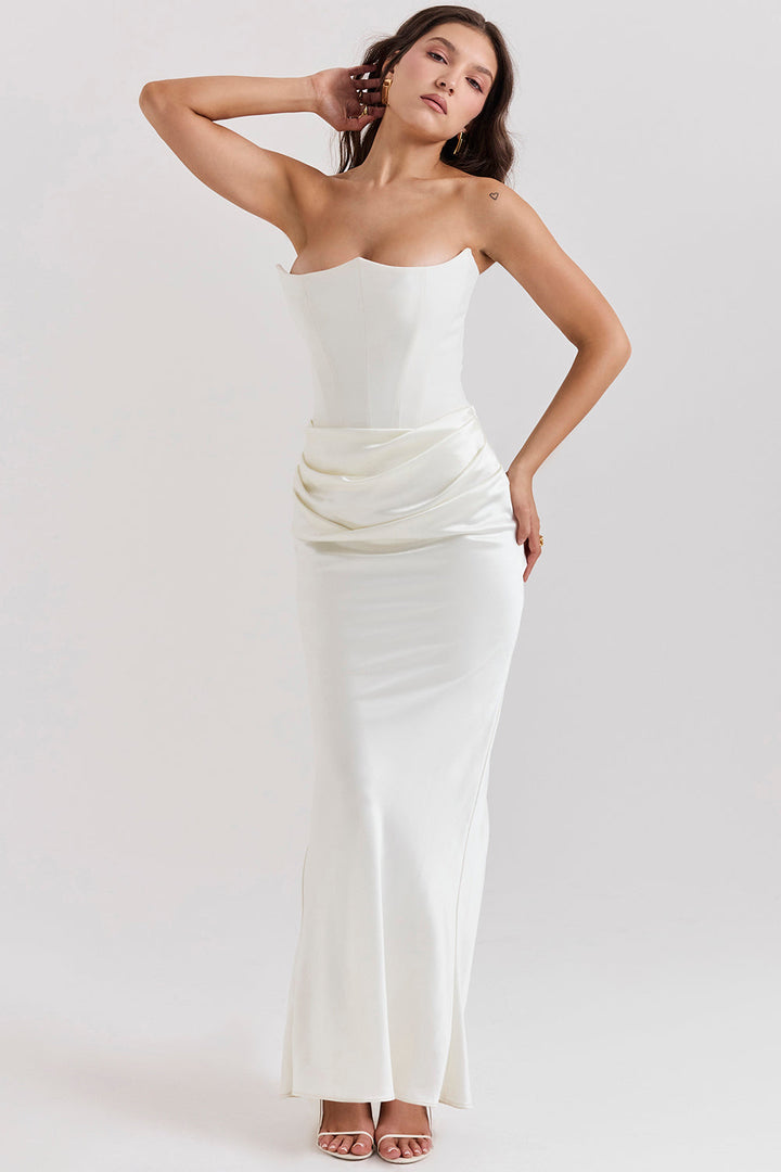 Levoire | Robe Maxi Corset Sans Épaules En Satin Pour Femmes