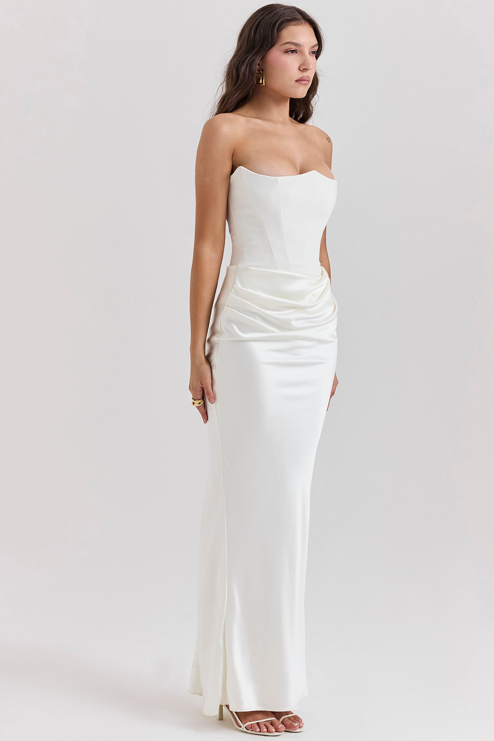 Levoire | Robe Maxi Corset Sans Épaules En Satin Pour Femmes