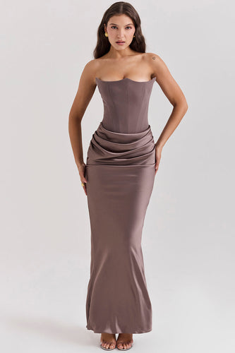 Levoire | Robe Maxi Corset Sans Épaules En Satin Pour Femmes