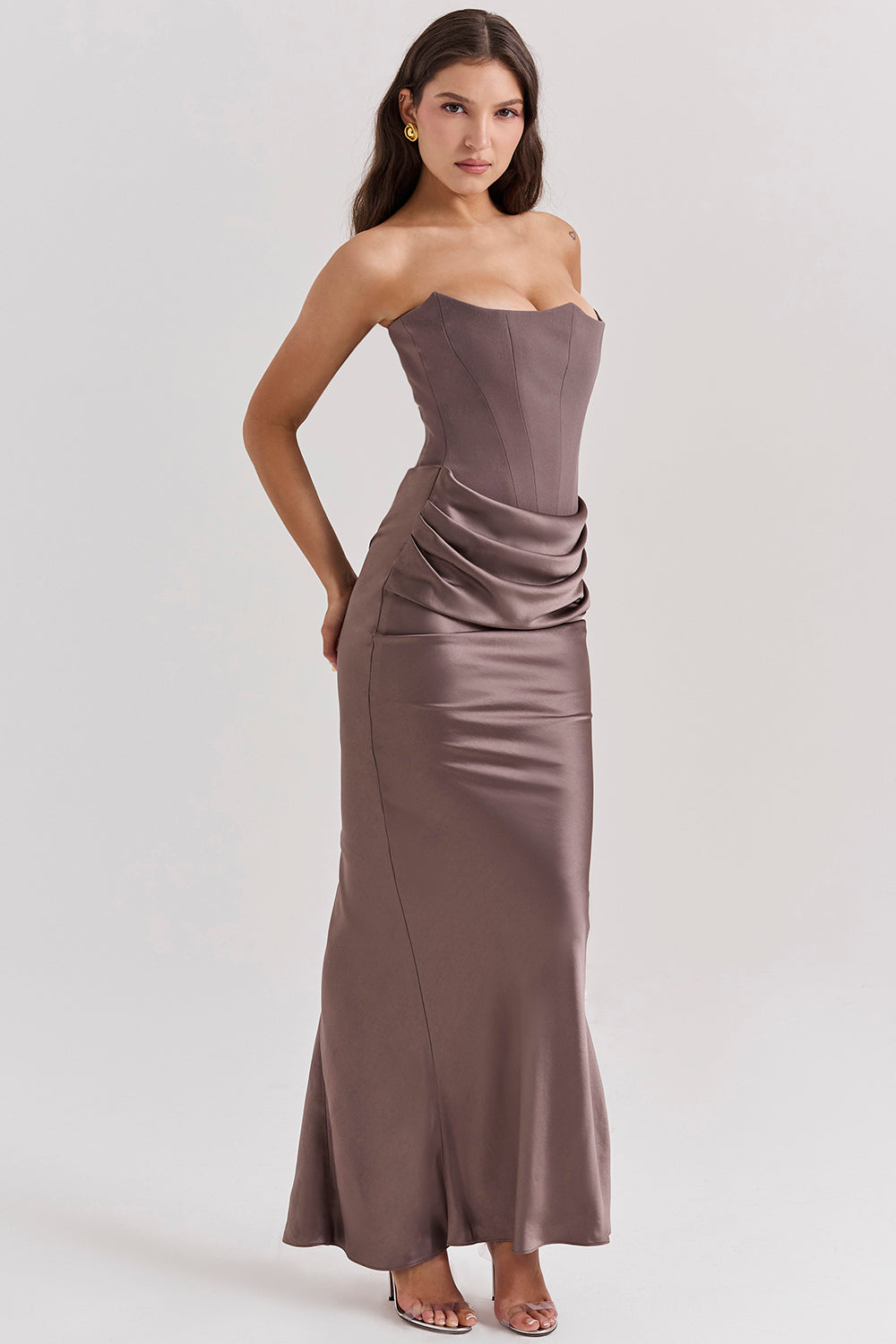 Levoire | Robe Maxi Corset Sans Épaules En Satin Pour Femmes