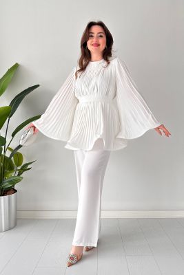 Levoire | Ensemble Deux Pièces Élégant Pour Femme - Plissé Blanc