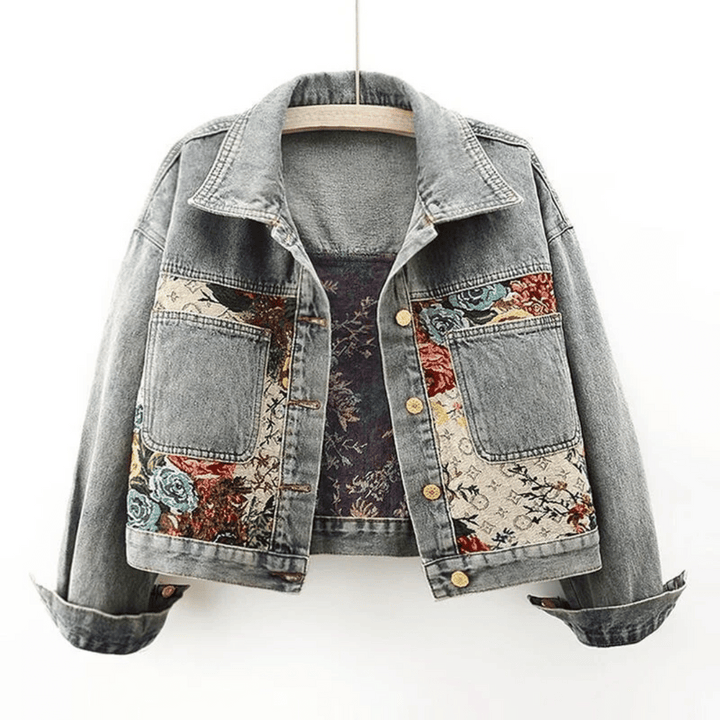 Levoire | Veste En Denim À Fleurs Peintes À La Main Fleurs & Coton Bio Bleu claire