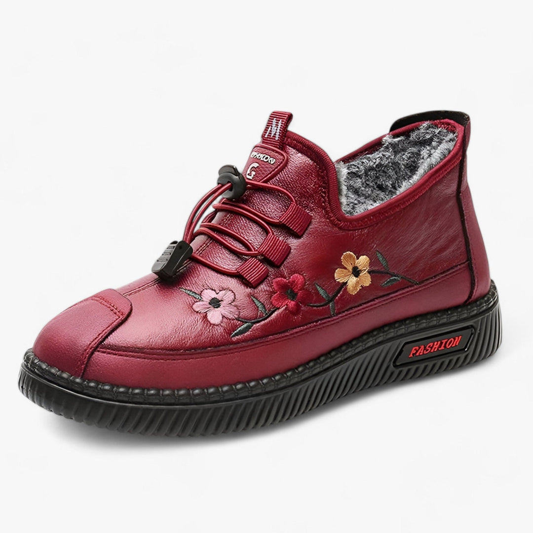 Levoire | Bottines En Fausse Fourrure Brodées De Fleurs Antidérapantes Chaleureuses Rot