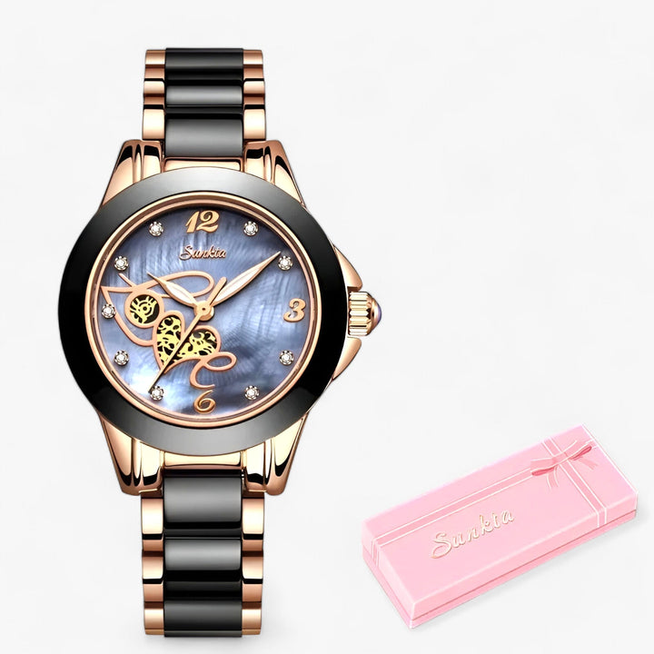 Levoire | Montre Ronde En Céramique Cœur bleu rose doré