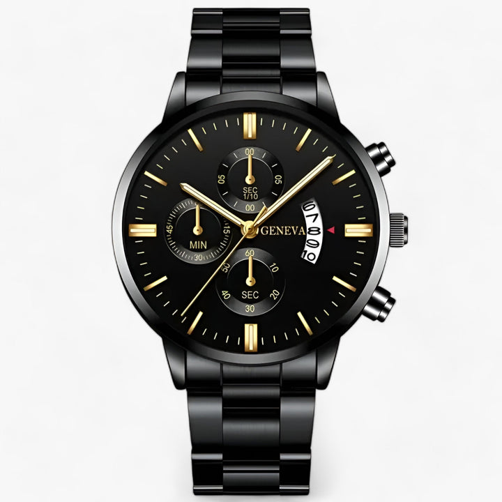 Levoire | Montre En Quartz Noire Avec Bracelet En Acier Inoxydable