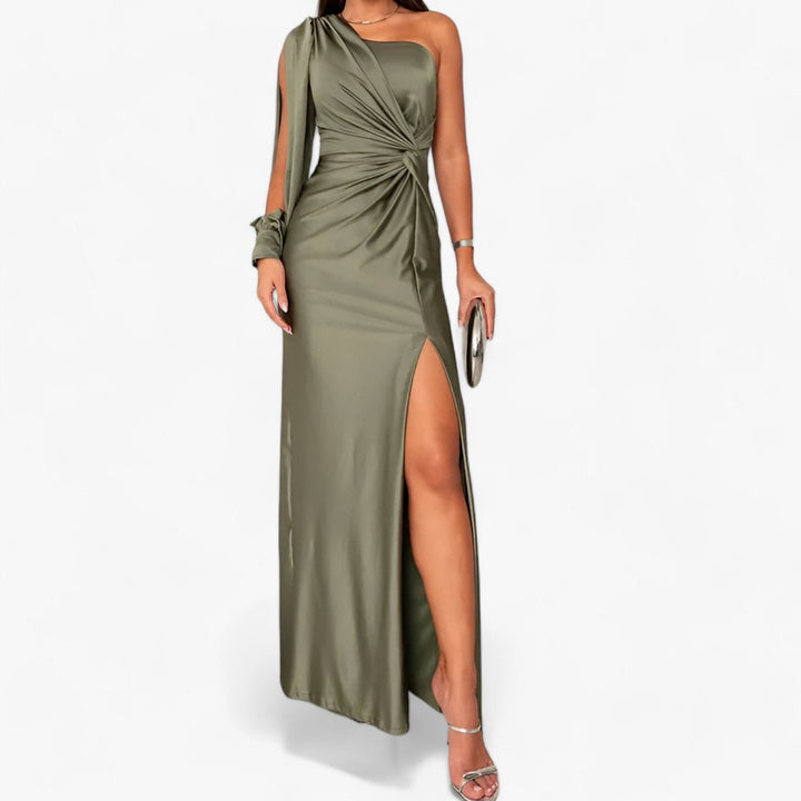 Levoire | Confortable Épaule Velours Longue Robe Vert
