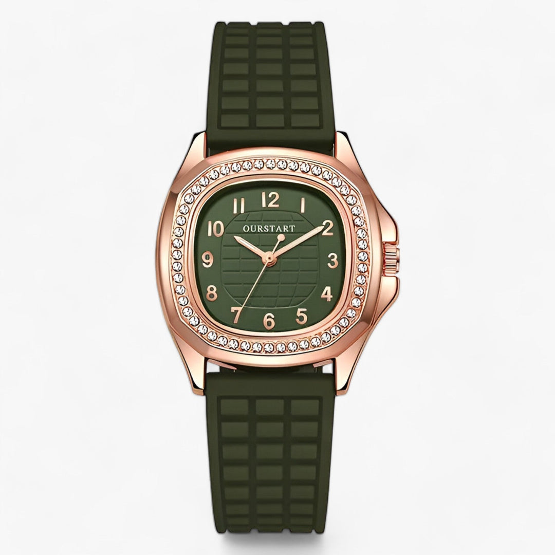 Levoire | Montre En Diamant Bracelet En Silicone Or Rose Vert