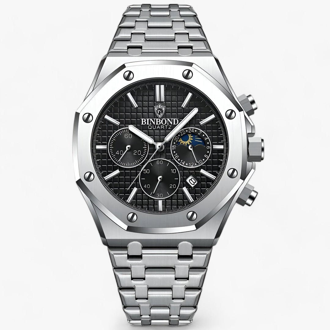 Levoire | Montre Ronde Durable En Acier Inoxydable Argent Noir