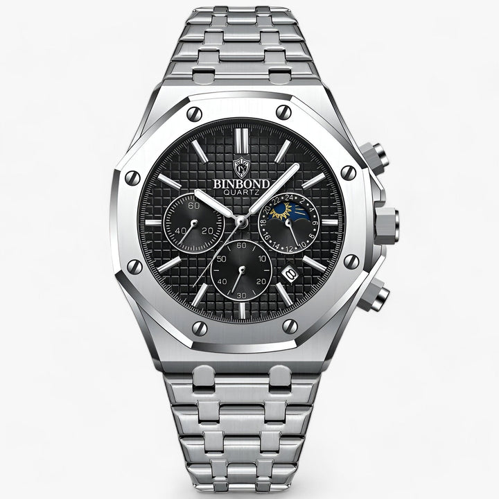 Levoire | Montre Ronde Durable En Acier Inoxydable Argent Noir