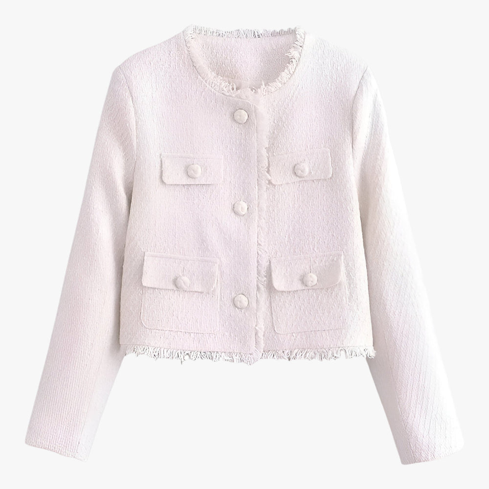 Levoire | Veste Tweed Courte Élégante Texturée Automne Blanc