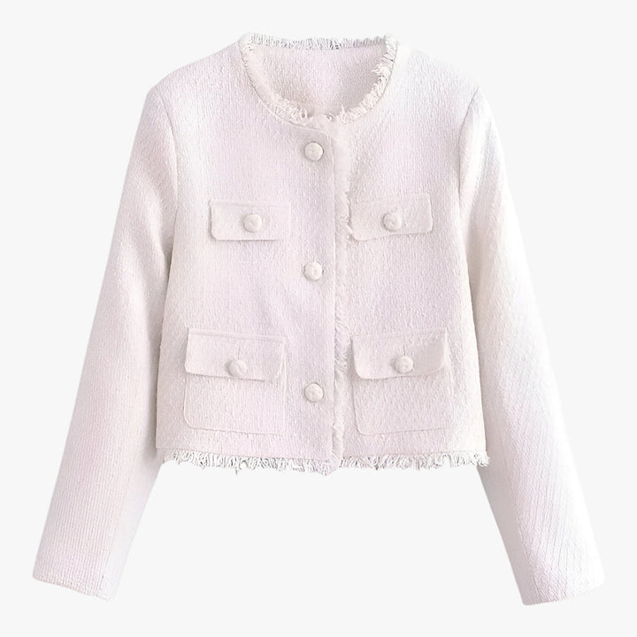 Levoire | Veste Tweed Courte Élégante Texturée Automne Blanc