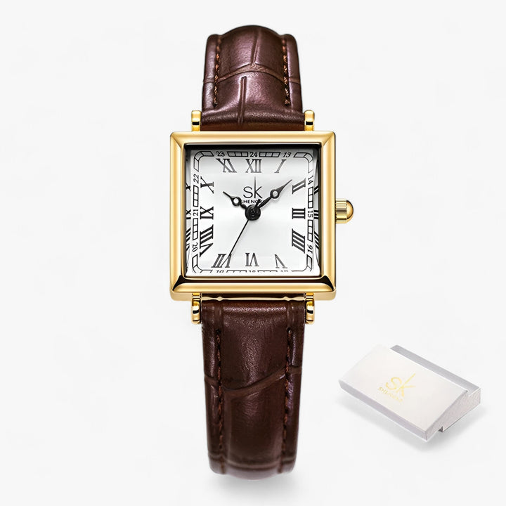 Levoire | Quatrième Carré Montre Femme Avec Bracelet En Cuir Braun