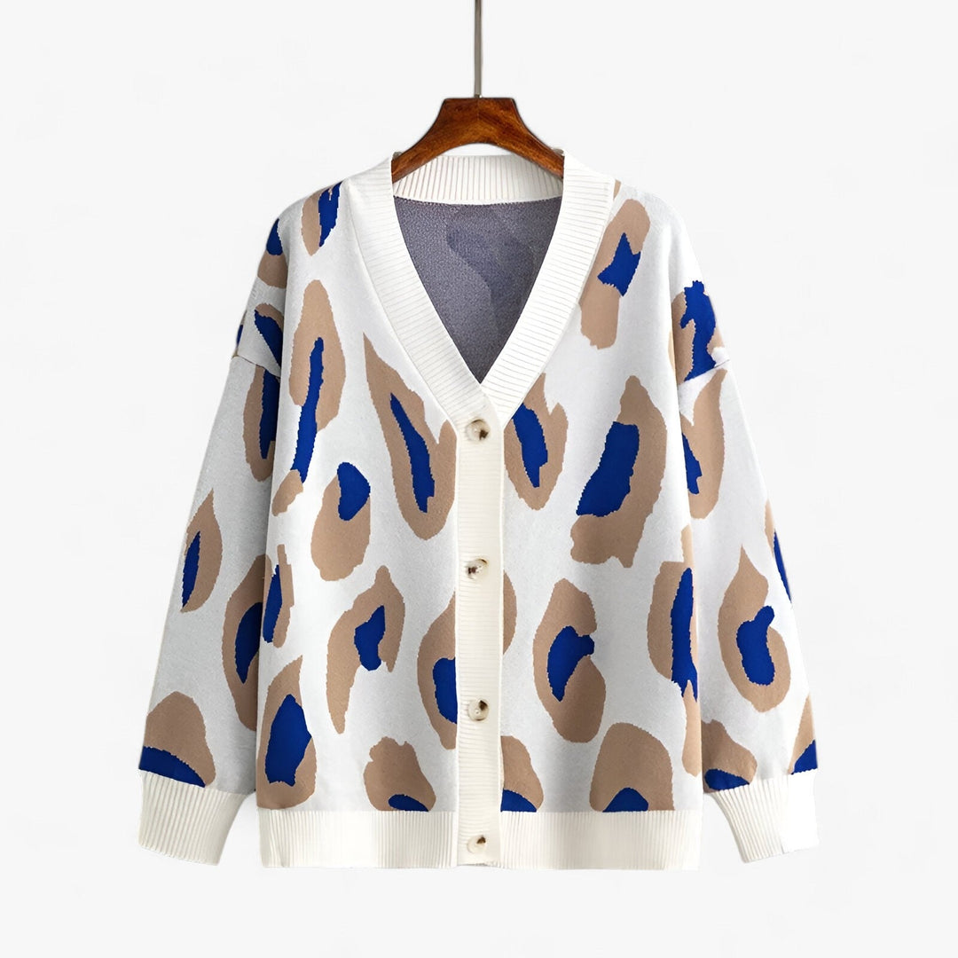 Levoire | Veste en tricot à manches longues à col en V avec bouton Bleu
