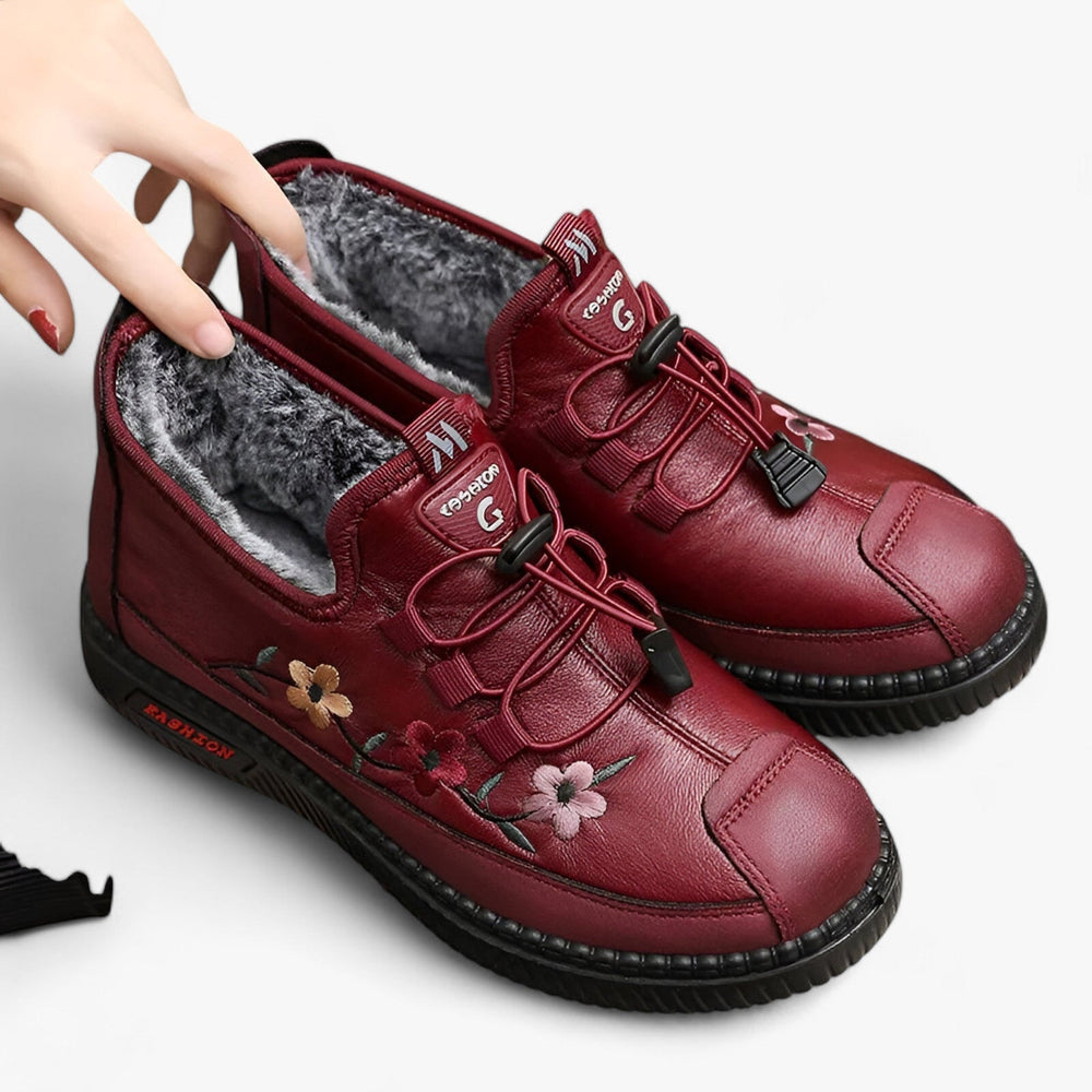 Levoire | Bottines En Fausse Fourrure Brodées De Fleurs Antidérapantes Chaleureuses