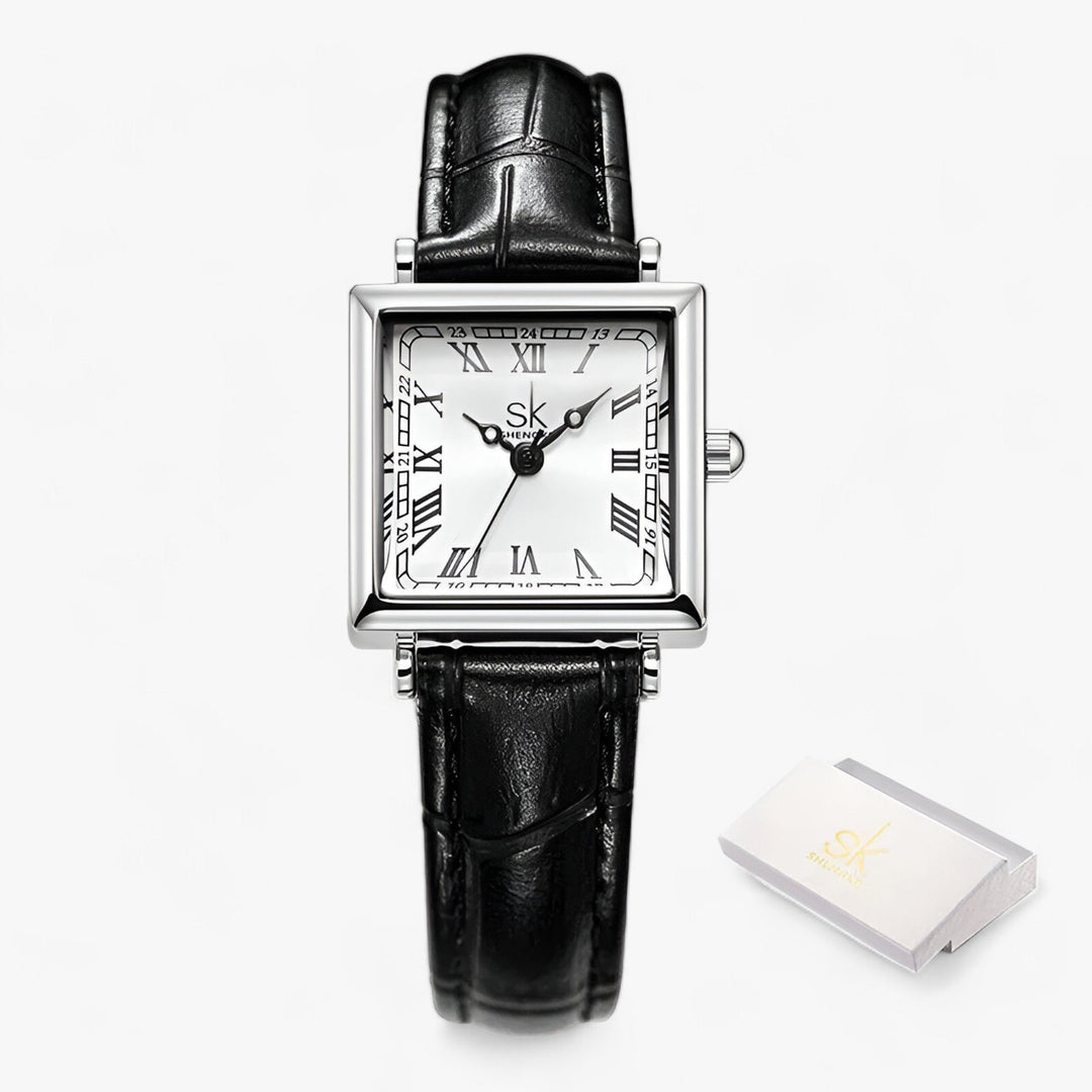 Levoire | Quatrième Carré Montre Femme Avec Bracelet En Cuir Noir