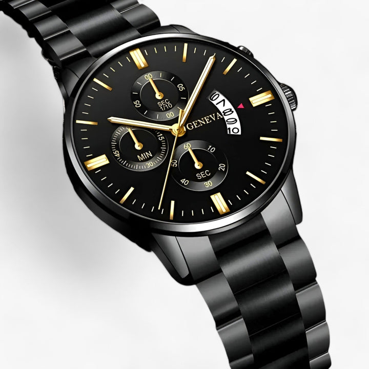 Levoire | Montre En Quartz Noire Avec Bracelet En Acier Inoxydable