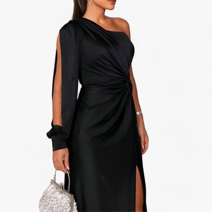 Levoire | Confortable Épaule Velours Longue Robe Noir