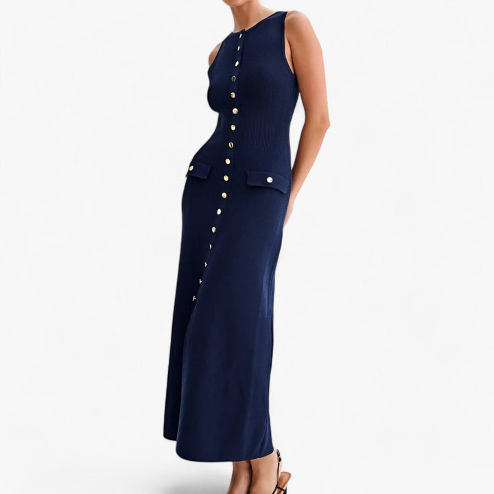 Levoire | Col Rond Chemise Sans Manches Robe Maxi Avec Bouton