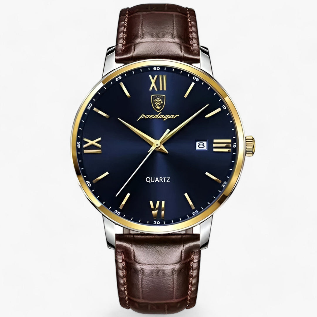 Levoire | Montre À Quartz Avec Bracelet En Cuir Et Design Élégant Or Bleu