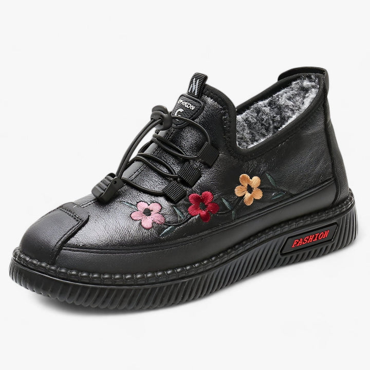 Levoire | Chaussures à talons brodées en fleurs chaudes et glissantes Noir