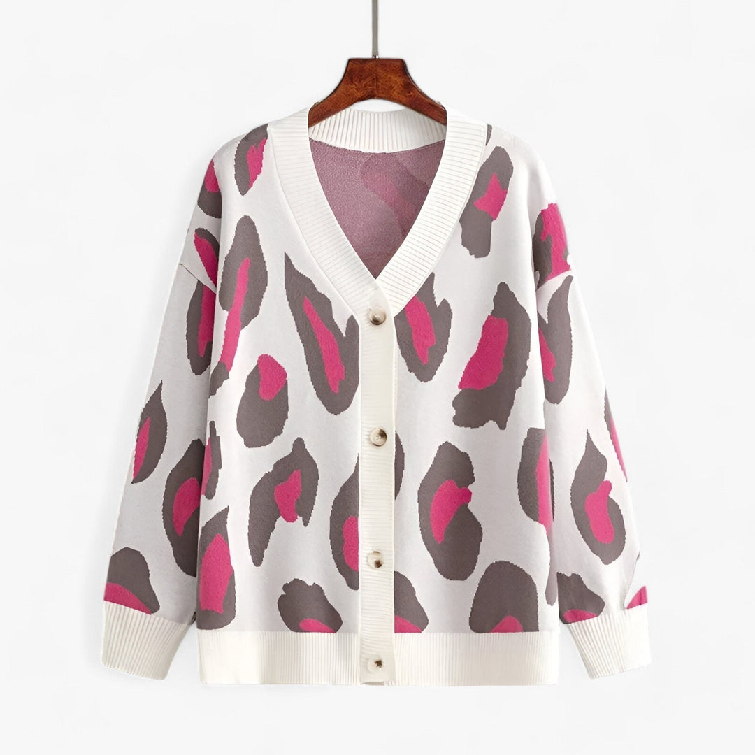 Levoire | Veste en tricot à manches longues à col en V avec bouton Rose pâle
