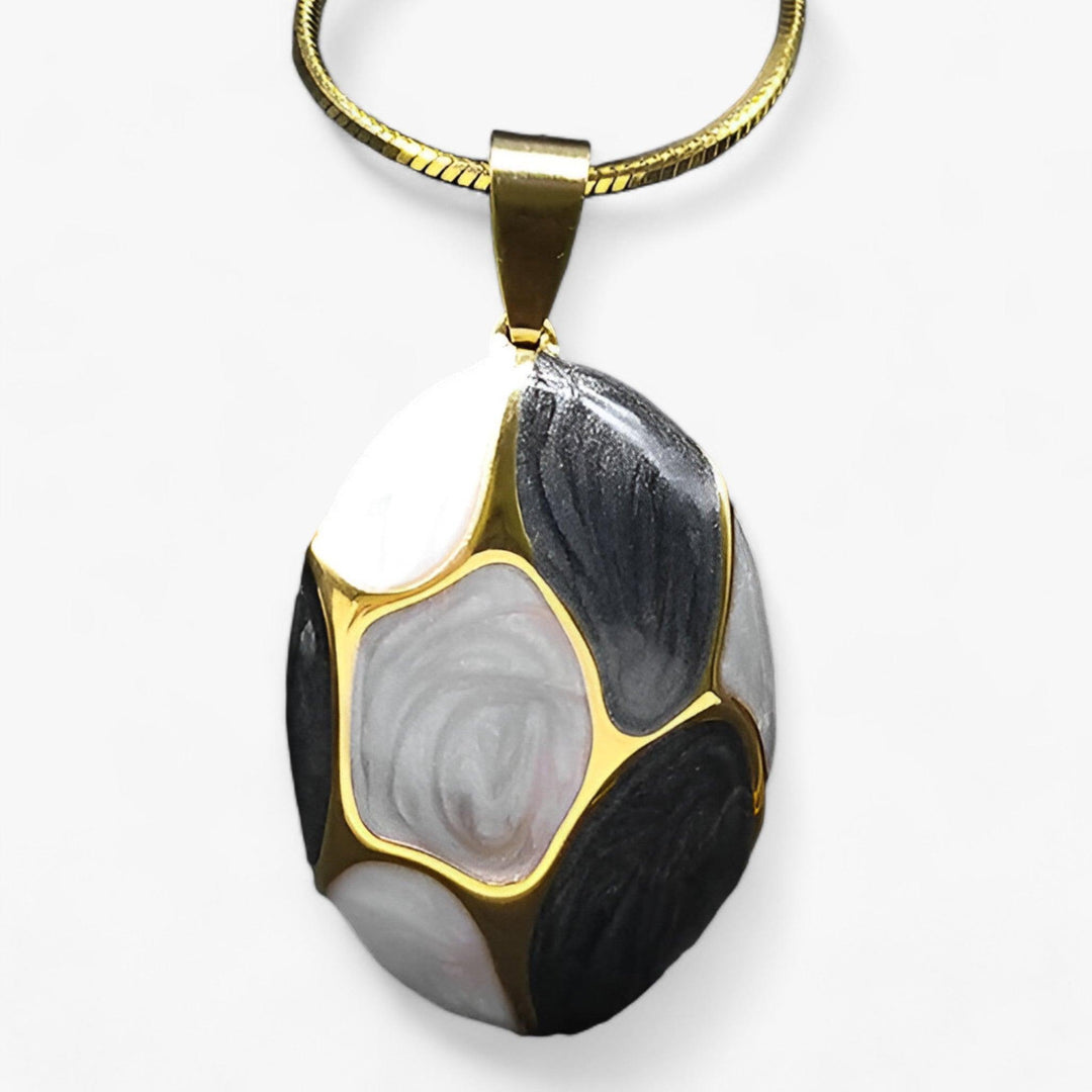 Levoire | Collier Élégant En Pierre Précieuse Avec Pendentif Gris Blanc Noir