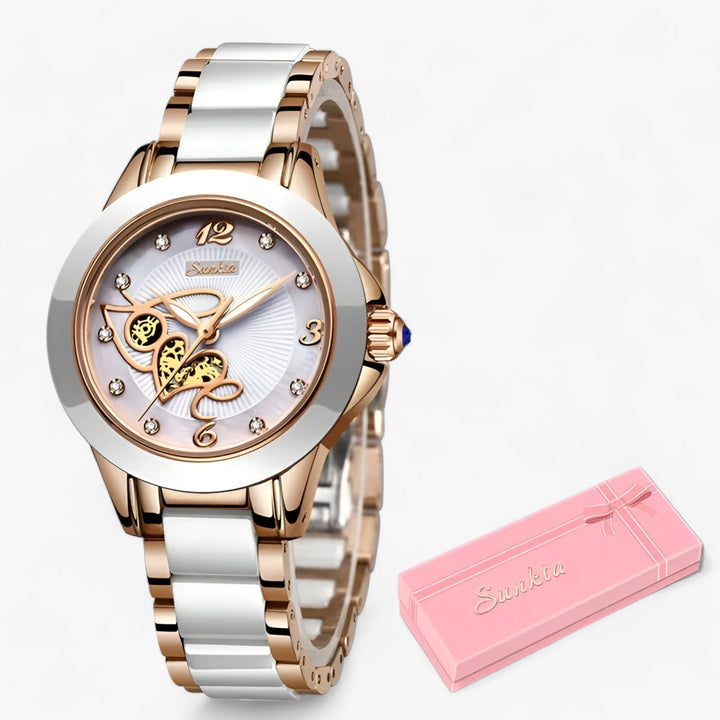 Levoire | Montre Ronde En Céramique Cœur blanc en rose doré