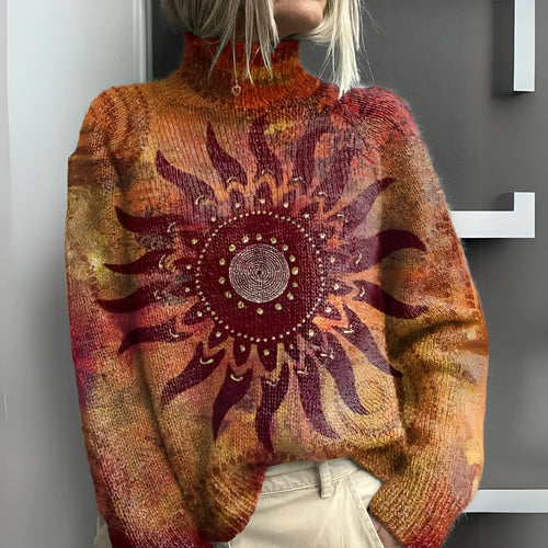 Levoire | Pull en coton doux chaud Tribal avec motifs de soleil