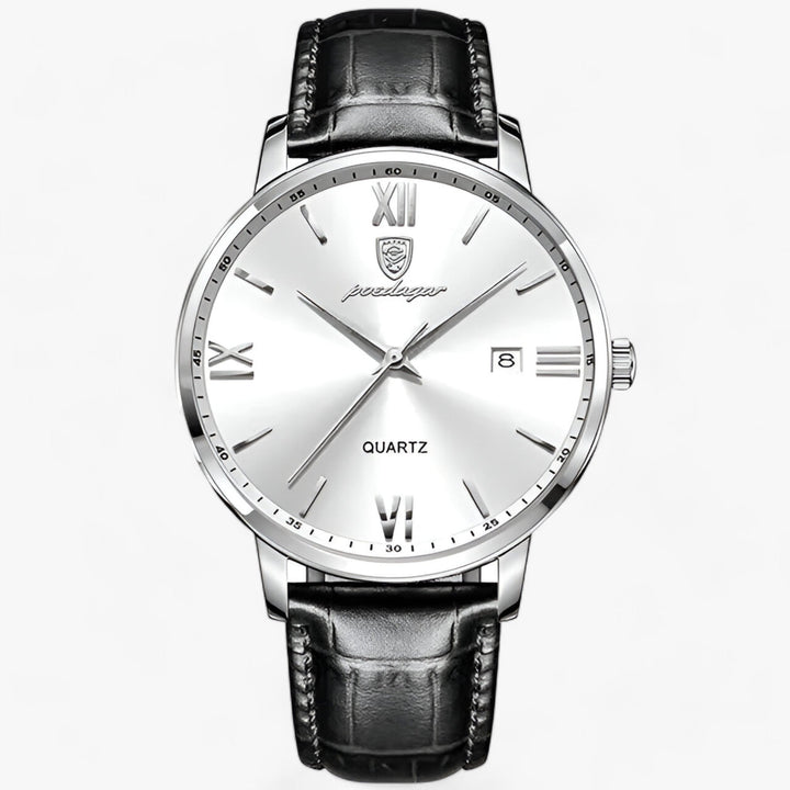 Levoire | Montre À Quartz Avec Bracelet En Cuir Et Design Élégant Argent Blanc
