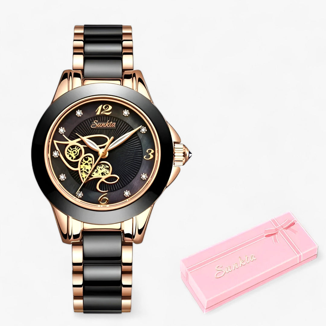 Levoire | Montre Ronde En Céramique Cœur noir en or rose