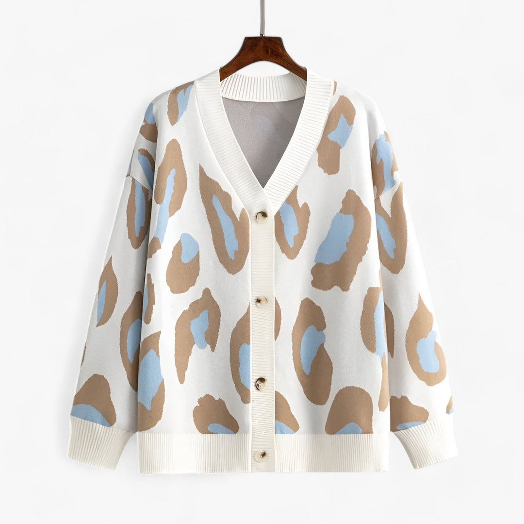 Levoire | Veste en tricot à manches longues à col en V avec bouton Bleu clair