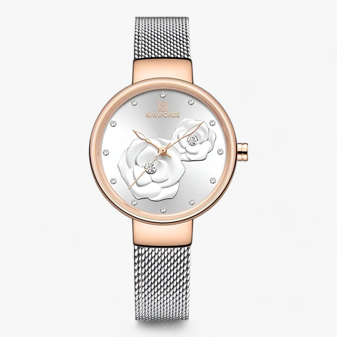 Levoire | Montre En Verre D'Acier Avec Motif Floral Blanc