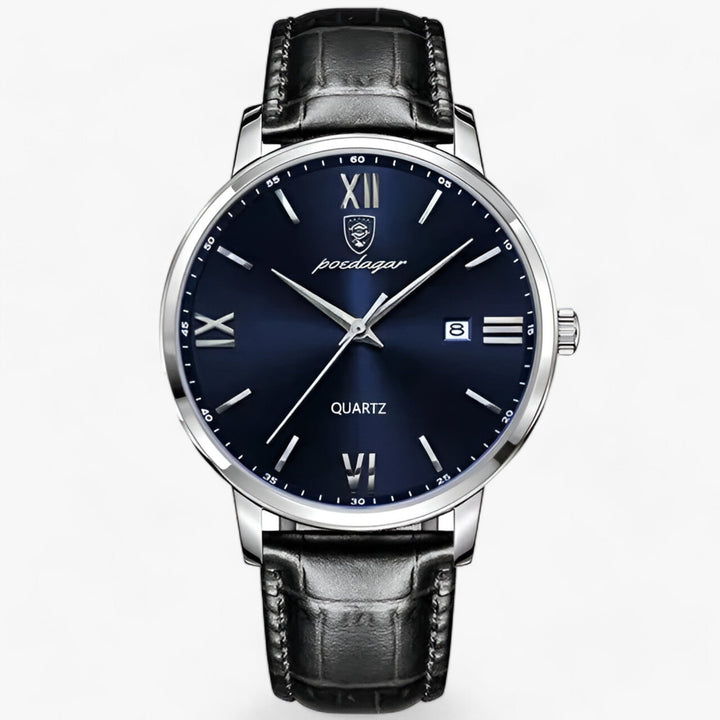 Levoire | Montre À Quartz Avec Bracelet En Cuir Et Design Élégant Argent Bleu