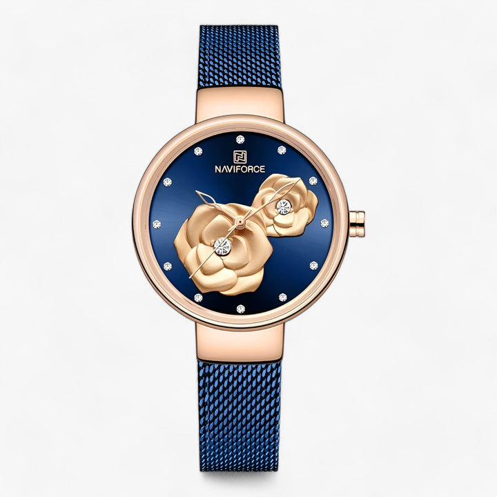 Levoire | Montre En Verre D'Acier Avec Motif Floral Bleu