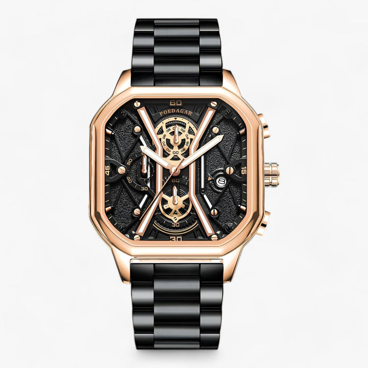 Levoire | Montre Carrée Crohnographe Durable Noir Or