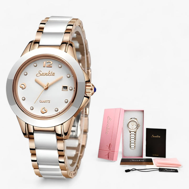 Levoire | Montre Ronde En Céramique blanc rose doré